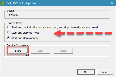 kích hoạt ssh trên esxi với vsphere desktop client - 4.5