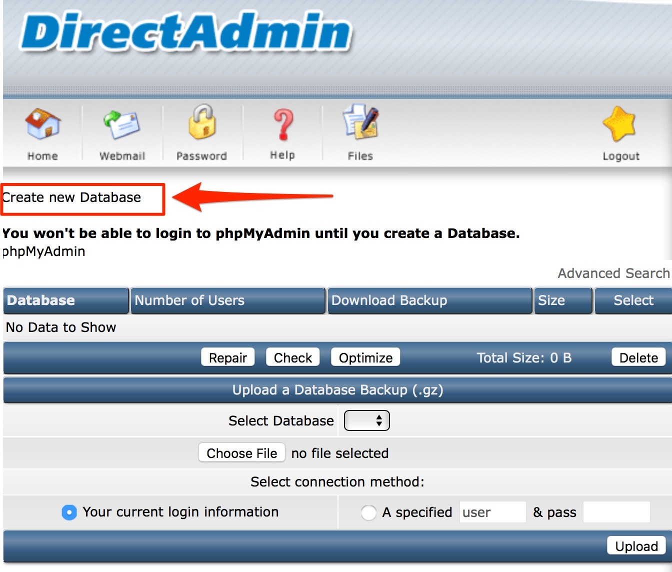 tạo database trên direct admin - 2