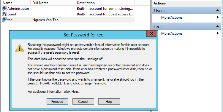 cảnh báo set mật khẩu mất dữ liệu