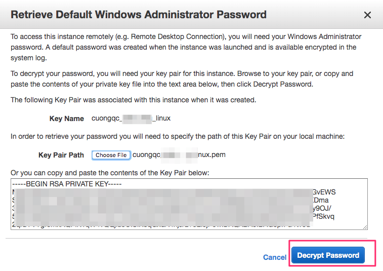 mật khẩu ec2 windows